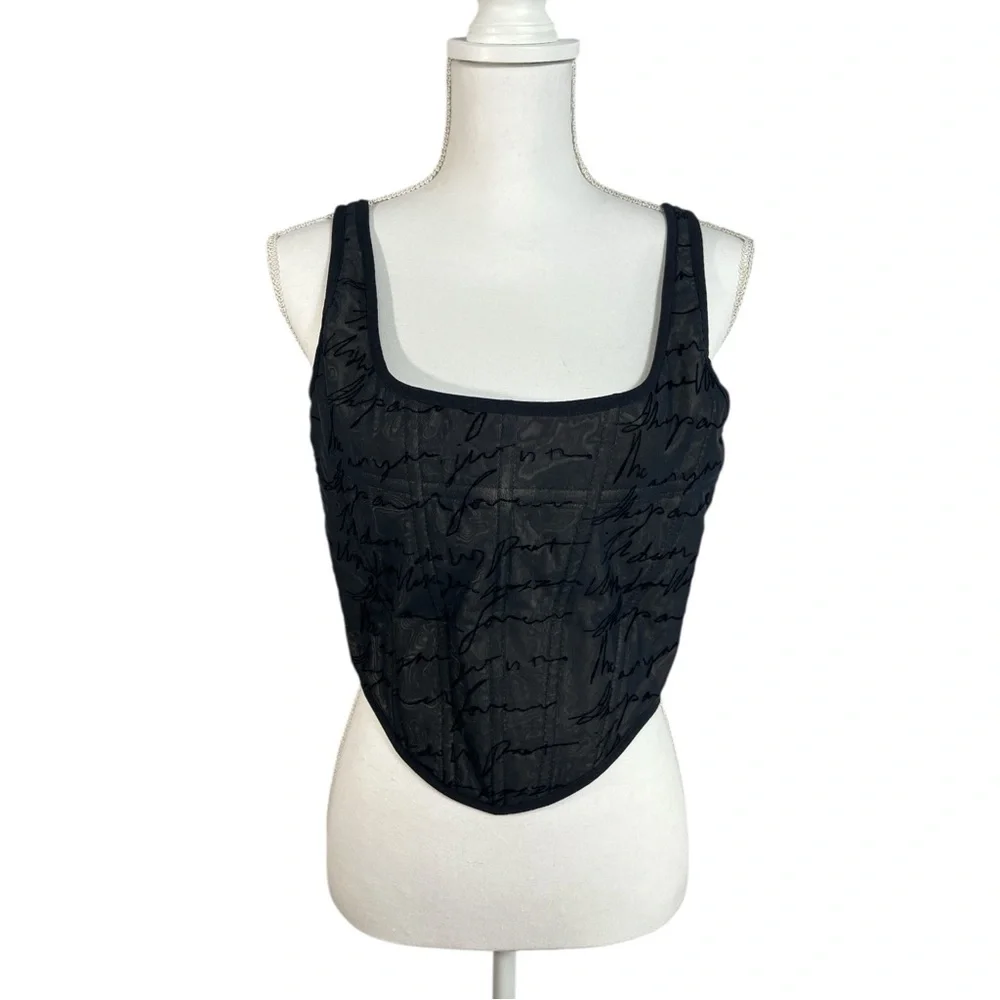 With Jéan Alissa black Mesh with Velvet cursive corset top Size XL Low Cut - Picture 1 of 5